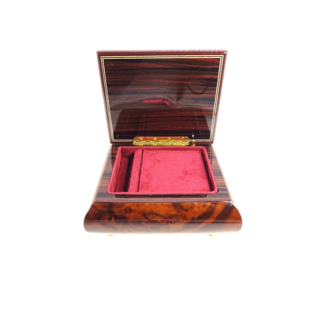 Reuge Swiss Musical Italian Inlaid Brown Burl Wood Jewelry Box Made in Italy - Picture 2 of 8
